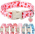 Valentines Dog Collar, Cute Pink Dog Collar with Red Heart Printed, Comfortable Girl Puppy Collar with Quick Release Plastic Buckle, X-Small