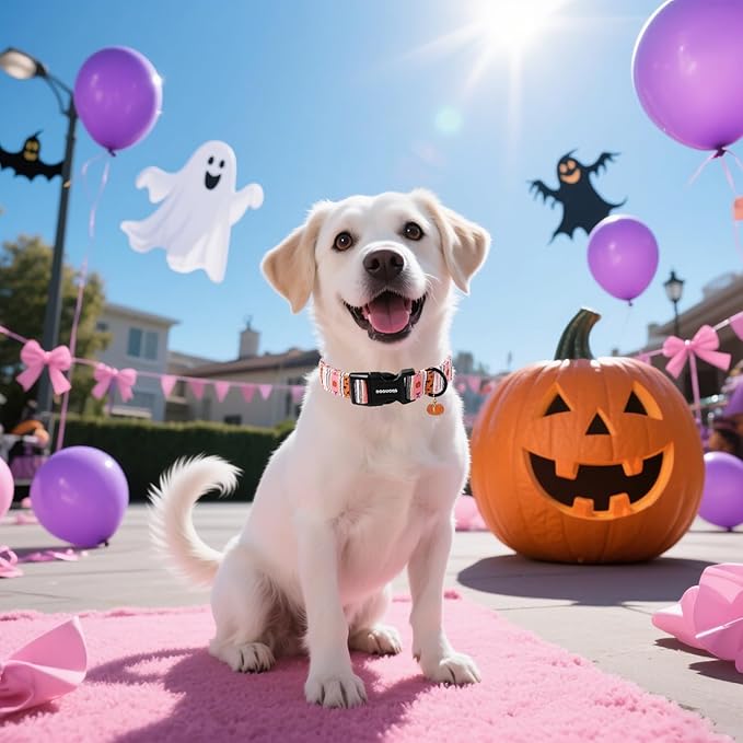DOGWONG Fall Dog Collar- Pink Halloween Dog Collars Adjustable Classic Halloween Dog Collar for Small Medium Large Dogs S