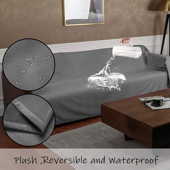 Ameritex Pet Bed Blanket Reversible 100% Waterproof Velvet Super Soft for Sofa and Bed (68x82 Inches, Light Grey+Grey)