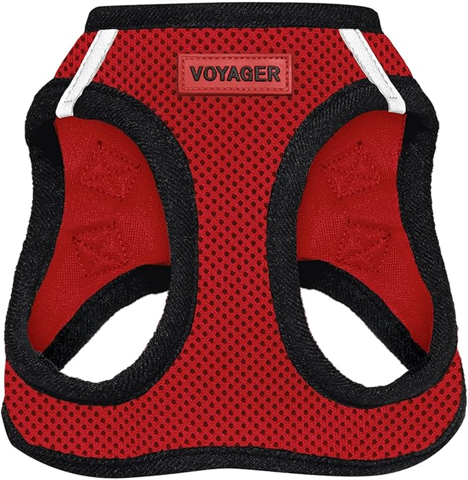 Best Pet Supplies - All Weather Mesh / Plush, Reflective, No Pull Harness for Small, Medium Dogs, Cats - Secure with Hook & Loop Fastener, Buckle, Double D-Rings - Red/Black Trim, XS