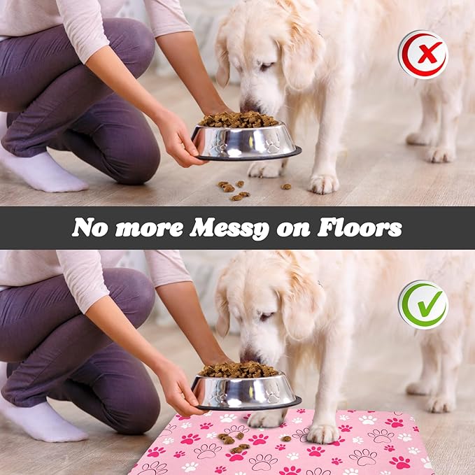 Dog Food Mat, Absorbent Water Bowl Mats Cat Pet Feeding Placemats Pink 24 * 32 inch