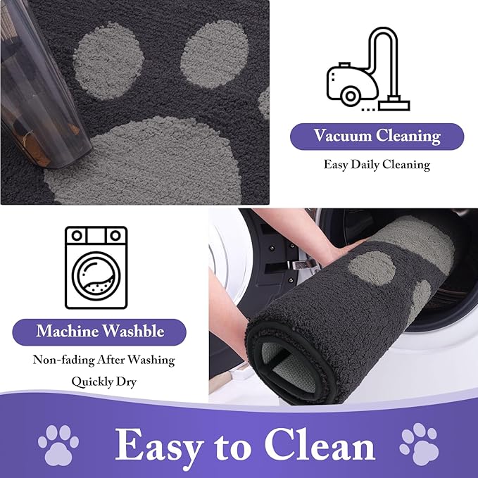 Buganda Dog Door Mat for Muddy Paws, Absorbent Dirt Trapper Non Slip Indoor Doormats, Washable Low-Profile Mat for Mud Dogs, Entryway Carpet for Inside Floor (59x35 Inches, Dark Grey)
