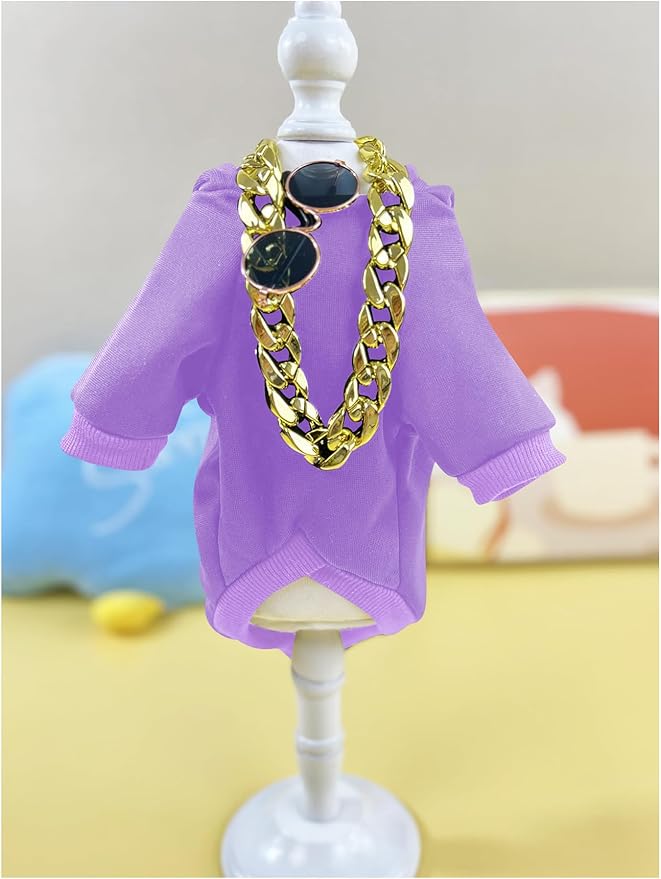 QWINEE 3Pcs Dog Hoodie Cat Apparel Dog Custume Set with Necklace and Sunglasses Pet Clothes for Puppy Small Medium Dogs Cats Mauve Purple Small