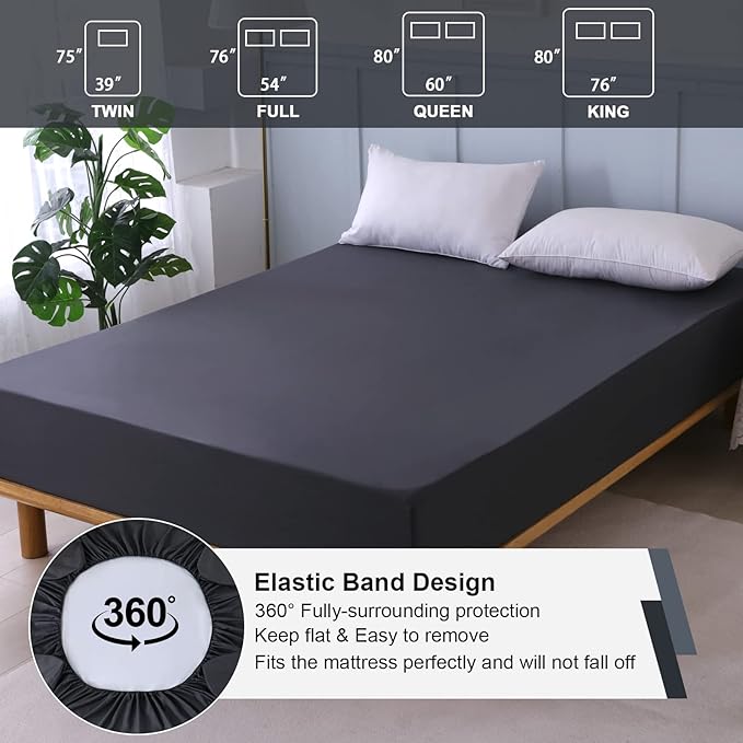 Waterproof Mattress Protector Full, Fitted Sheet Style Breathable Mattress Cover with Deep Pocket Fits Up to 18'', Noiseless Bed Cover for Kids Adults Pets, Machine Washable (Dark Gray, 54'' X 76'')