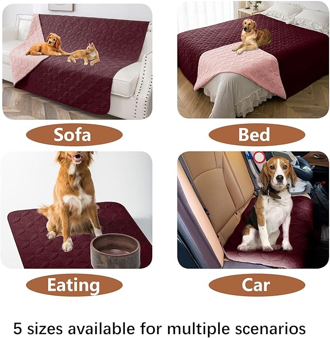 Waterproof Dog Blanket, 52x82 inches Pet Couch Covers for Sofa, Bed Furniture Protector from Dogs Washable and Reversible-Burgundy Red+Pink