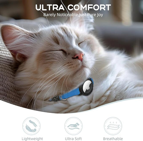 AirTag Cat Collars, Stretchy Collar with Apple AirTag Holder and Bell, Breakaway Ultra Design Elastic GPS Tracking Collars for Cats and Puppies, (7.5-12.5 Inch), Sapphire Blue