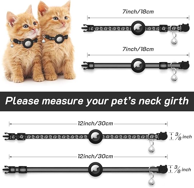 2 Pack Airtag Cat Collar Breakaway with Bell,Reflective Kitten Collar with Apple Airtag Cat Collar Holder,Adjustable 7-12In,Safety Buckle for Girl Boy Cats,Pet Supplies,Accessories,Gifts (Red)