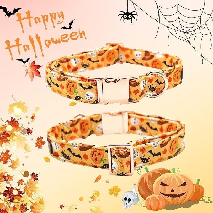 Halloween Dog Collar, Pet Collar Bow Fall Pet Collar Girl Boy Holiday Pet Collars Gift Bow Cute Soft Puppy Collars for Large Dogs