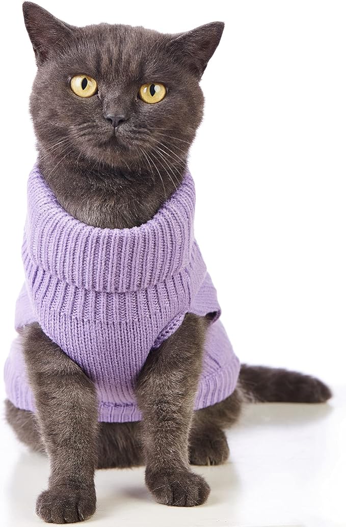 Stretchy Cat Sweater - 17 Colors & 6 Sizes | Snug Winter-Ready Knit for Boy/Girl Cats & Kittens(Purple, X-Small)
