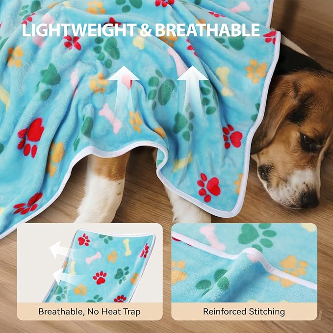 LINENLUX 1 Pack 3 Blankets Super Soft Fluffy Premium Fleece Dog Blankets for Puppy Cat Pet Blanket Flannel Throw Warm Sleep Bones and Claws 23x16 inches