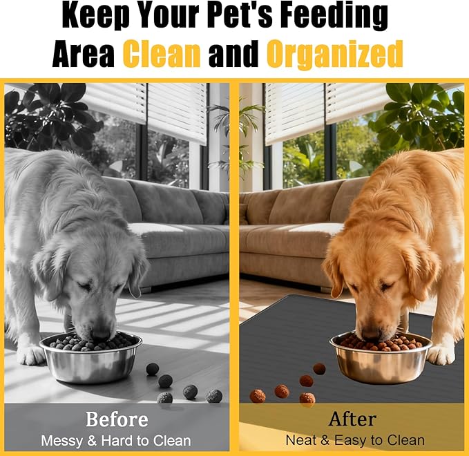 Large Dog Mat for Food and Water, 31.8"x23.8" Silicone Pet Feeding Mats, Waterproof Dog Bowl Mat with High Edges to Prevent Water and Food Spills, Dark Blue