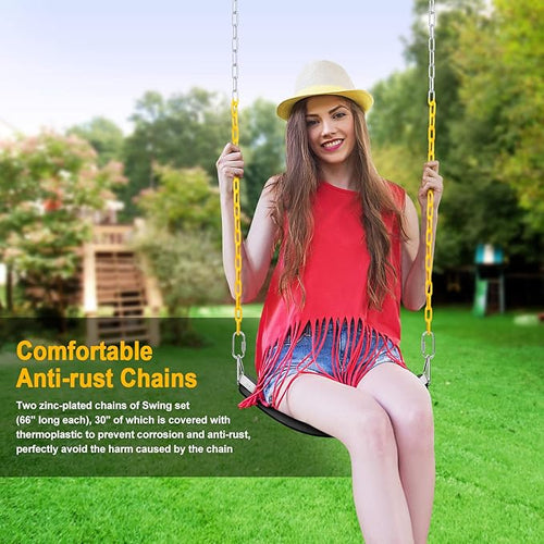 AGPTEK Swing Set, Seat with 66 Inch Anti-Rust Chains Thermoplastic Coated, Support 250lb, Cushion Accessories Replacement with Snap Hooks for Outdoors, Playground, Jungle & Gym - Black