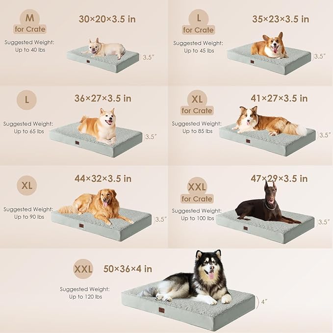 EHEYCIGA Orthopedic XXL Dog Beds for Jumbo Dogs with Removable Washable Cover,Greyish Green, 50x36