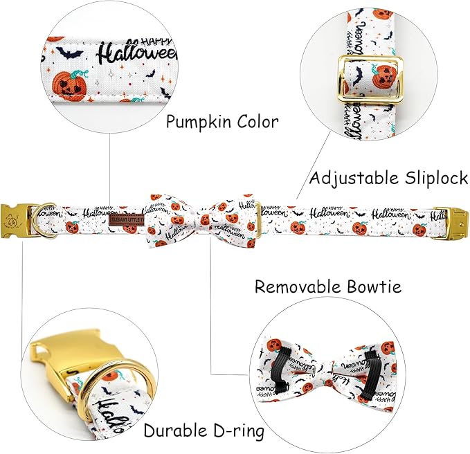 Halloween Dog Collar, Pet Collar Bow Pumpkin Pet Collar Girl Boy Bow Dog Collars Cute Soft Puppy Collar for X-Large Dogs