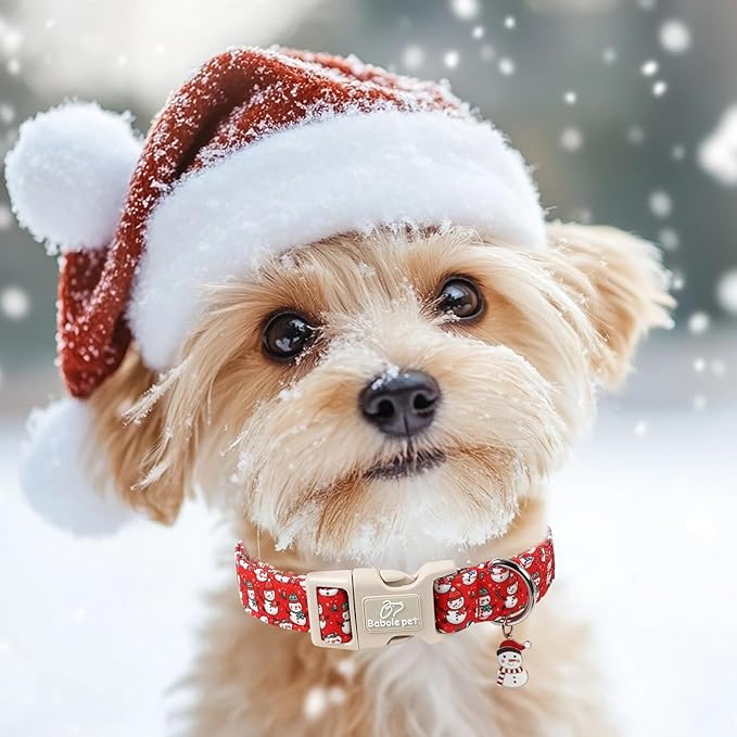 Christmas Dog Collar - Cute Red Snowman Christmas Puppy Collar with Safety Buckle, Soft Adjustable Holiday Dog Collars for Small Medium Large Dogs M