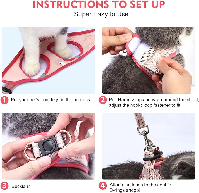 Cat Harness and Leash Set, Soft and Breathable Vest with Reflective Strip, Escape Proof Kitten Harness, Easy to Wear for Cats Walking and Traveling (Light Green, L)