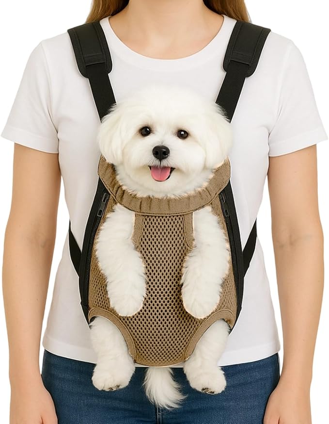 Dog Backpack Carrier, Pet Sling Front Backpack for Small Medium Dogs 10-16 Lbs, Legs Out, Adjustable Wearable Puppy Chest Travel Bag, Thick Straps & Cushion, Easy-Fit for Hiking/Walking/Camping