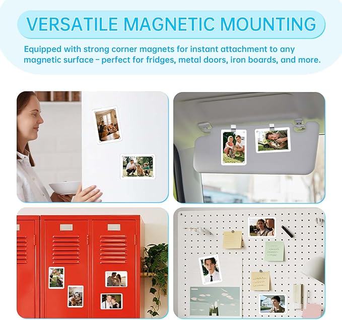4 Pack Magnetic Car Visor Photo Holder – Personalized Acrylic Clip for Family, Pets, Travel Pictures – Easy Snap-On Car Accessory for Sun Visor (4 Pack, 2.4''x3.5'')