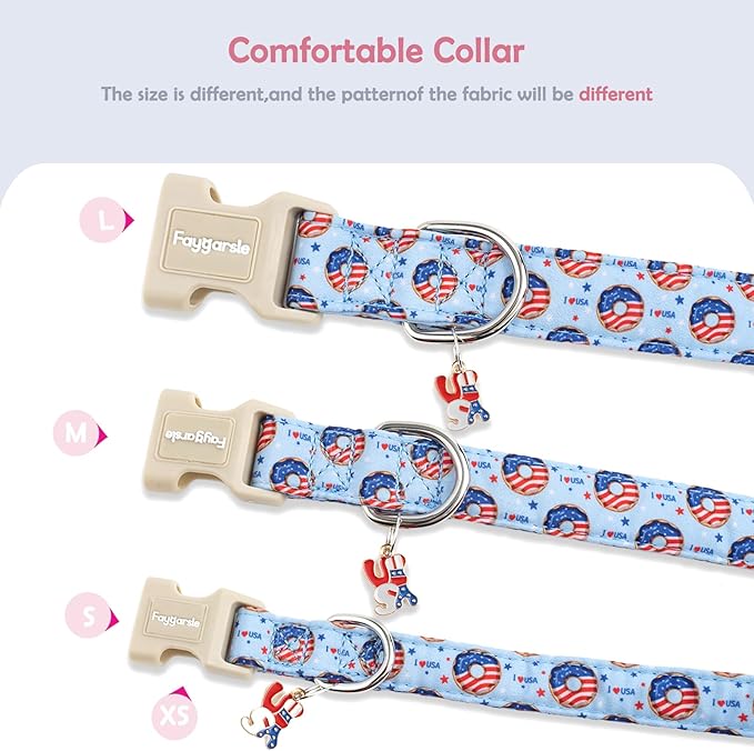 Faygarsle Patriotic Dog Collar, 4th of July Design, American Flag Pattern, Light Blue Summer Design for Small Medium Large Dogs M