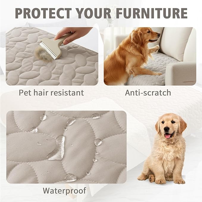 Ameritex Waterproof Pet Bed Cover Anti-Slip Dog Bed Blanket for Sofa and Furniture Waterproof New Pattern Design (Khaki, 52x82 Inch (Pack of 1))