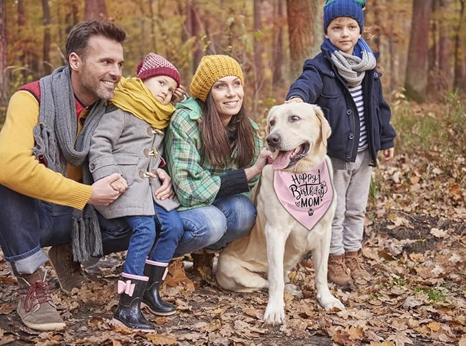 Dog Bandana, Happy Birthday Mom Dog Bandana, Dogs Scarf Classical Pink Printing, Dogs Scarf Accessories, Doggy Kerchief Pet Head Kerchief, Doggy Kerchiefs Gift for Mom Birthday Party (L14)