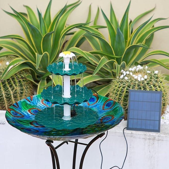 AISITIN 3 Tiered Bird Bath with 3.5W Solar Pump, DIY Solar Fountain Detachable and Suitable for Bird Bath, Garden Decoration, Outdoor Bird Feeder