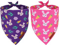 ADOGGYGO Easter Dog Bandana 2 Pack, Bunny Carrot Print Triangle Pet Scarf, Premium Fabric, Reversible Purple Pink Easter Bandana for Medium Large Dogs (Large)