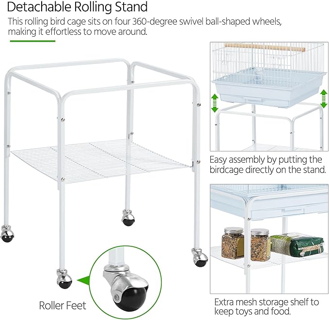 Yaheetech Play Open Top Parrot Bird Cages for Sun Parakeet Cockatiel Green Cheek Conure Lovebird w/Detachable Rolling Stand, White