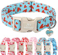 Valentines Dog Collar for Small Dogs - Cute Valentine Blue Dog Collars, Adjustable Puppy Red Hearts Collar with Quick Release Buckle for Boys&Girls Dogs S