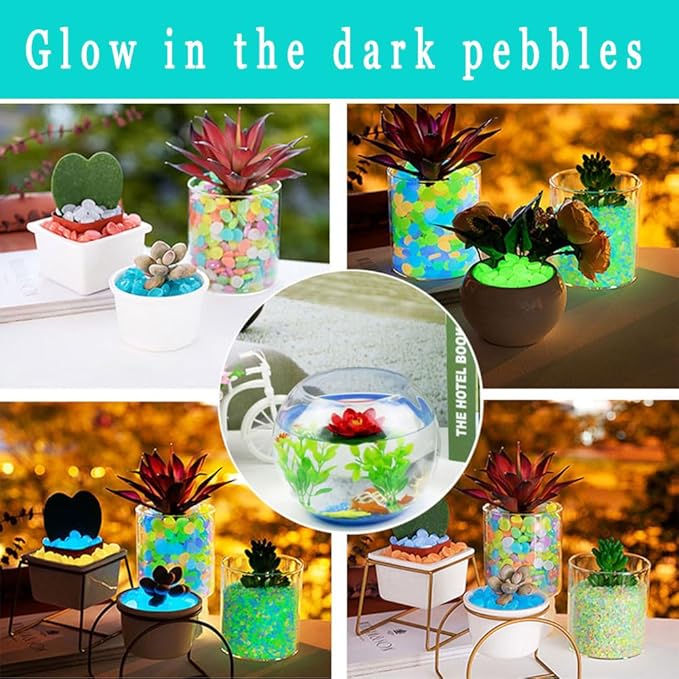 Glow in The Dark Stones 1000 Pcs Glow Pebbles Aquarium Rocks for Fish Tank Lawn Yard Garden Walkway Plant Pots (Rainbow)