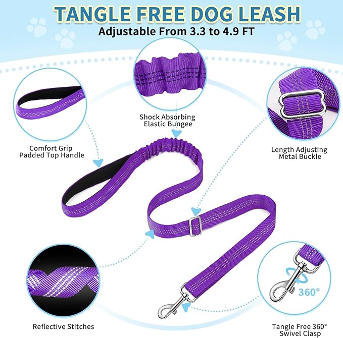 SlowTon No Pull Small Dog Harness and Leash Set, Puppy Soft Vest Harness Neck & Chest Adjustable, Reflective Lightweight Harness & Anti-Twist Pet Lead Combo for Small Medium Dogs (PU-Front Clip, S)
