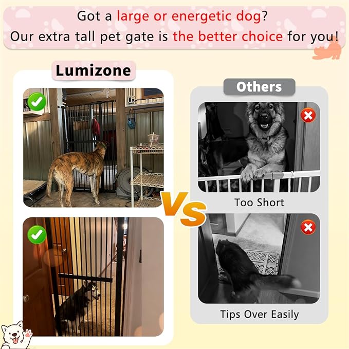 Lumizone Extra Tall Cat Gate 61.02" High Pressure Mounted Extra Wide 50.79"-55.11" (17Sizes) 1.37" Gap No Drilling Auto-Close Tall Pet Gate for Dogs (Cream, 50.79"-55.11" W)
