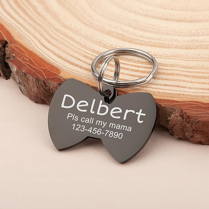 Anavia Personalized Pet ID Tags, Stainless Steel Glossy Laser Engraved Dog Cat Collar Name Tags, Multiple Colors Shapes Sizes (Bow Tie, Regular)