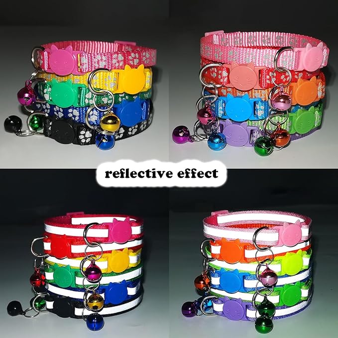 Hot Pink Kitten Collar with Bells, [2 Pack] Light Blue Break Away Cat Collar with Bells, Reflective Cat Collar for Boy Cats Kitty
