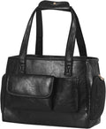 Dog Carrier Purse, Fashion Leather Pet Carrier Bag, Airline Approved Soft Sided Cat Travel Tote Bag with Pockets Black