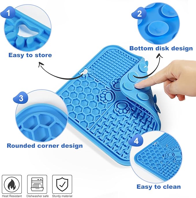 Lick Mat for Dogs, Dog Lick Mat with Suction Cups Dog Food Mats and Slow Feeder Cat Bowl for Dogs Anxiety Relief Cats Enrichment Toys for Pet Bathing Station and Cat Grooming 3Pack (Blue&Orange&Gray)