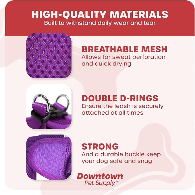 Downtown Pet Supply Step-in Dog Harness – No Pull, Adjustable Padded Mesh with Reflective Trim, Secure Buckle Strap – Comfortable & Breathable Small Dog Harness, XX-Small, Purple