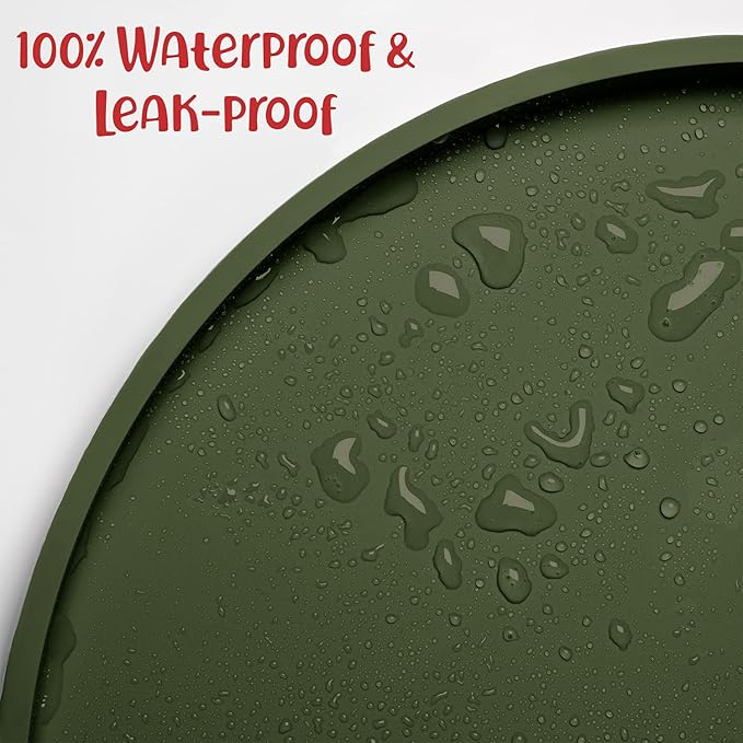 DogBuddy Dog Food Mat - Waterproof Dog Bowl Mat, Silicone Pet Mat for Food and Water Bowls, Nonslip Pet Feeding Mat with Edges, Dogs Food Mats for Floors, Puppy Supplies (Large, Khaki Green)