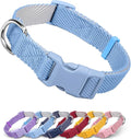 Dynmeow Soft and Breathable Cotton Dog Collar, Durable Adjustable Boy Pet Collar with Quick-Release Buckle, Lightweight for Sensitive Skin for Small and Medium Dogs, Light-Blue, S