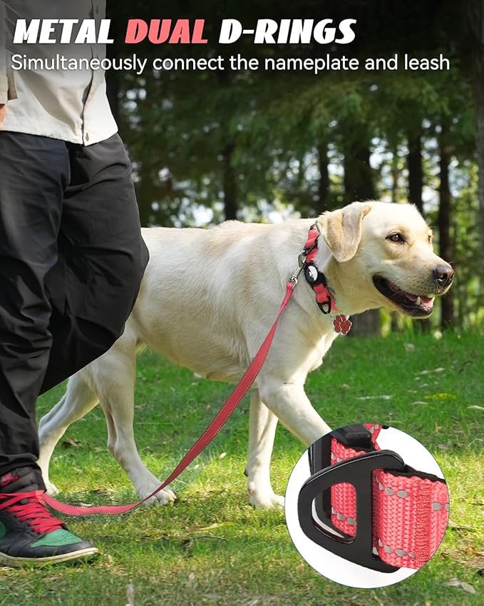 Joytale Airtag Dog Collar, Reflective Pet Collar with Waterproof AirTag Holder, Dual D-Rings, Soft Padded Adjustable for Medium Dogs, Neon Pink, M
