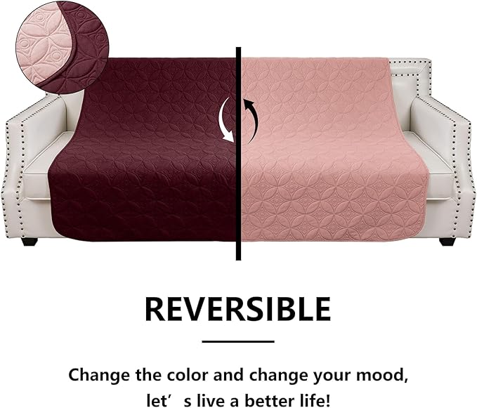 Waterproof Dog Blanket, 82x82 inches Pet Couch Covers for Sofa, Bed Furniture Protector from Dogs Washable and Reversible-Burgundy Red+Pink