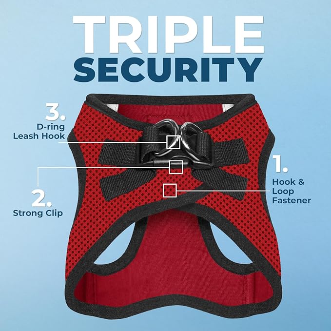 Best Pet Supplies - All Weather Mesh / Plush, Reflective, No Pull Harness for Small, Medium Dogs, Cats - Secure with Hook & Loop Fastener, Buckle, Double D-Rings - Red/Black Trim, XS