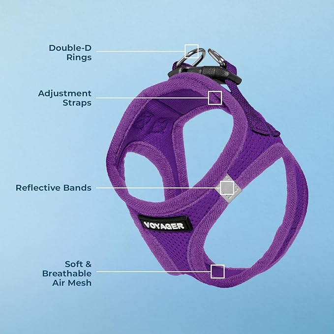 Best Pet Supplies Voyager Step-in Air Harness - All Weather Mesh, Reflective, No Pull Harness for Dogs, Cats - Secure with Hook & Loop Fastener, Buckle, Double D-Rings - Purple, S