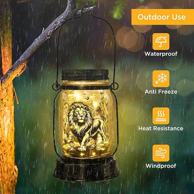 kyoryuger Lion Gifts for Women/Men Lion Solar Lanterns Mom Birthday Animal Simba Lovers Lantern Animal Memorial Lights Solar Garden Decoration for Yard, Patio,Backyard,Porch Torches, Home Decor