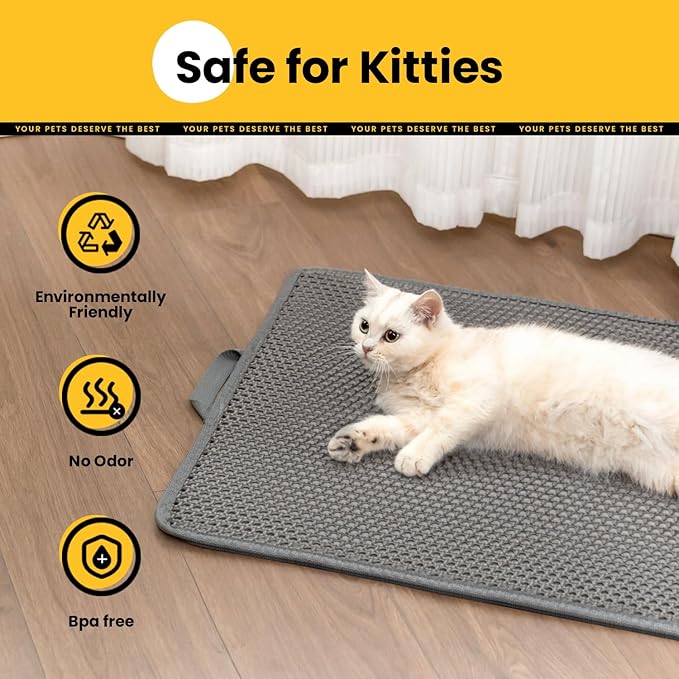 Cat Litter Mat, Upgrade Super Waterproof Back Layer Litter Box Mat, Non Slip, Durable, Soft on Paws Kitty Trapping Matt (34"x26", Gray)