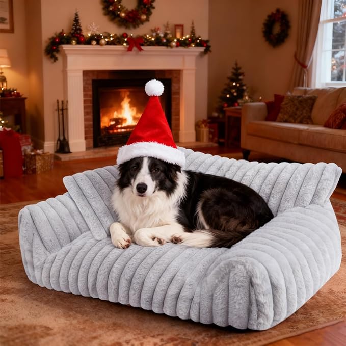 Cute Dog Cat Couch for Medium Large Dogs,Fluffy Pet Sofa Dog Couch Bed with Premium Soft Corduroy Fleece,Cute Washable Dog Bed Medium Large Size Dog,Supportive Cat Sofa Pet Bed(36x27x10,Grey)