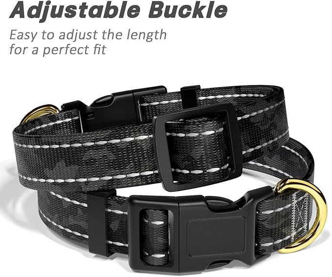 Reflective Dog Collar for Small Dogs Cats, Cute Camouflage Adjustable Heavy-Duty Nylon Puppy Collar for Boy and Girl Female, Soft Pet Accessories with Quick Release Buckle, Black