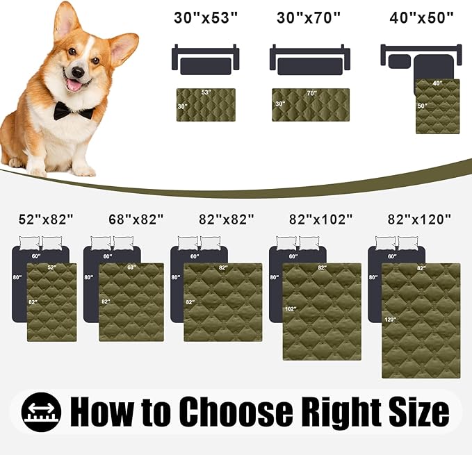 Smiry Waterproof Dog Bed Cover Blanket, Soft Reversible Pet Blanket, Washable Leakproof Cats Dogs Couch Cover for Sofa, Couch, Furniture (52x82 Inch, Green/Navy)