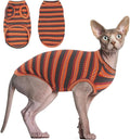 BRKURLEG Sphynx Hairless Cats Shirt Puppy Clothes Soft Cotton T-Shirts Cute Cats Pajamas Cat Stripes Vest Pet Sweater, Round Collar Vest Kitten Shirts(Red Stripes, XL)