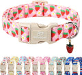 Cute Spring/Summer Dog Collar, Adjustable Pink Strawberry Dog Collars for Puppy Small Dogs, Lightweight Quick-Release Buckle Collar for Boy&Girl Dogs XS